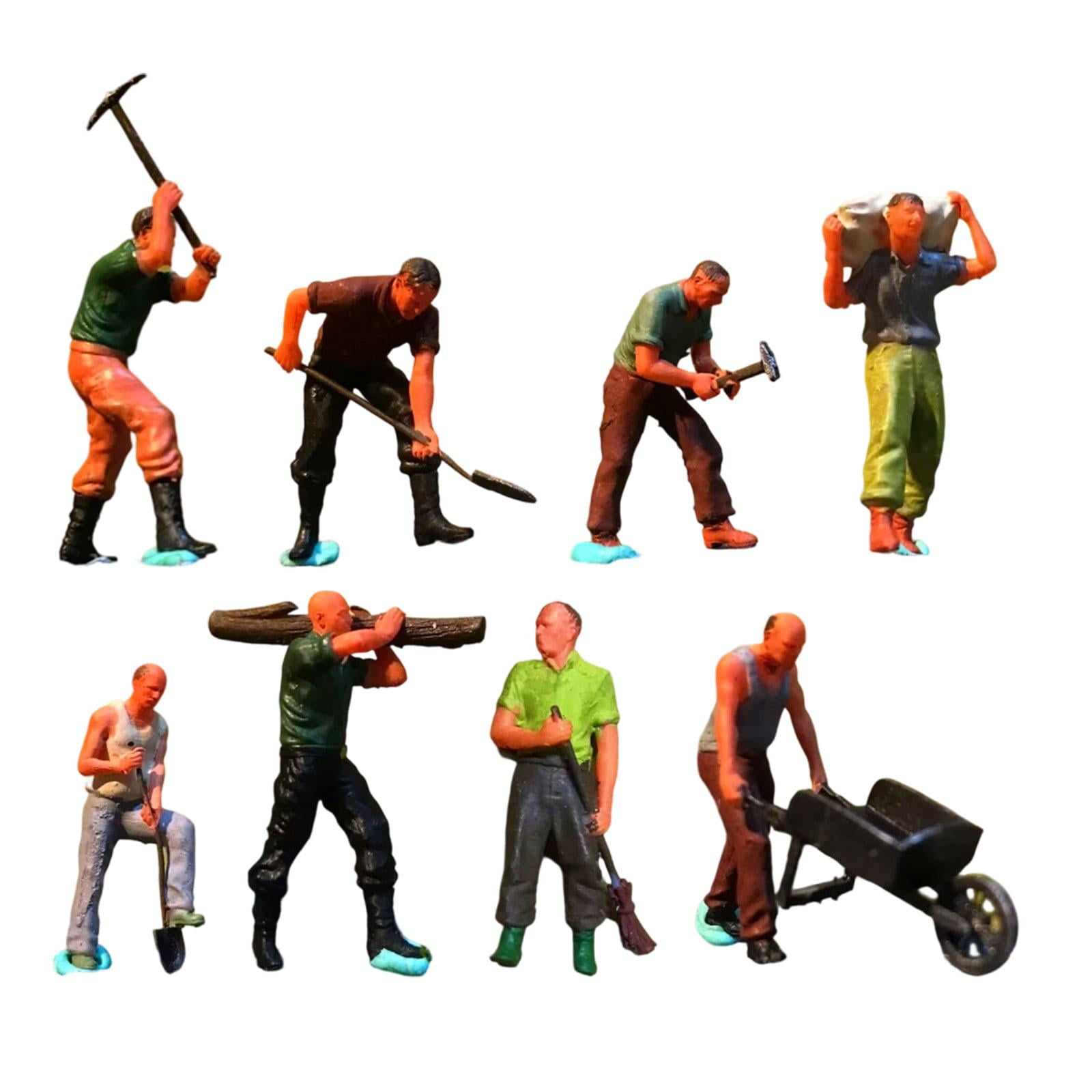 Dualoai 8Pcs 1:64 Scale Worker People Figure for Diorama Micro Landscape Centerpiece