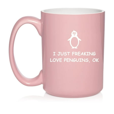 

I Just Freaking Love Penguins Funny Ceramic Coffee Mug Tea Cup Gift (15oz Light Pink)