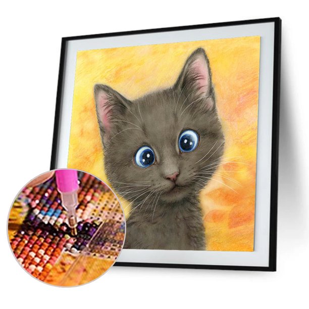 Cuadros Decorativos Lindo gato divertido diamante pintura 5D DIY taladro redondo completo cuadro de diamantes de imitación DQrwqpou Nuevos Originales