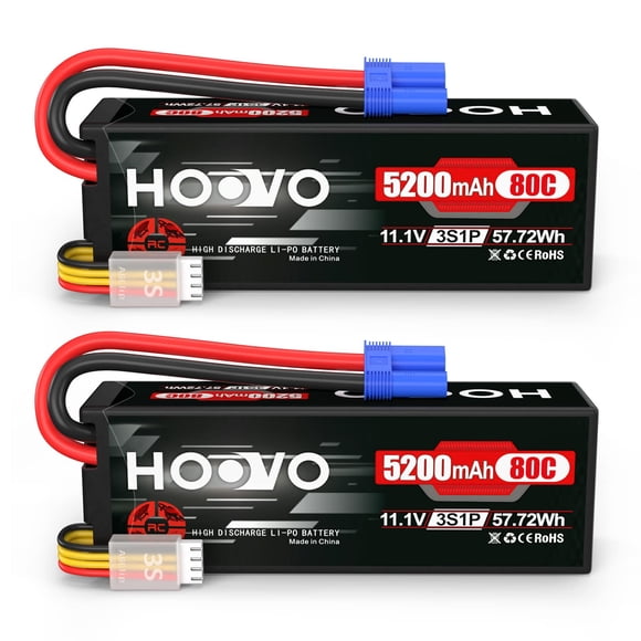 HOOVO 3S 11.1V 80C 5200mAh Batterie RC Lipo Coque Rigide avec Connecteur EC5 pour Voiture RC Bateau Camion Hélicoptère Avion UAV Drone FPV Course (2 Packs)