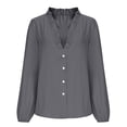 thumbnail image 7 of Womens Ruffle Shirt V-Neck Blouse Long Sleeve T-Shirt Casual Business Work Solid Color Tunic Tops Trendy Loose Fit Blouses Elegant Button Down Shirts for Women Ruffle Ladies Lightweight Tops, 7 of 7