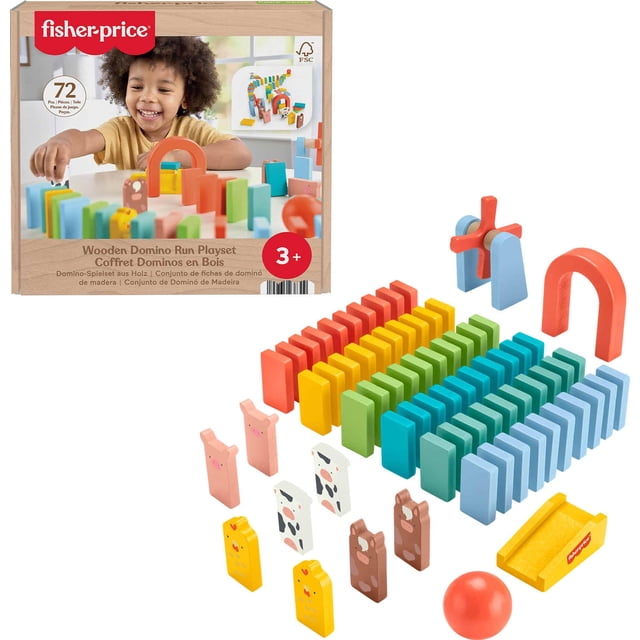Set de juego Domino Run Fisher-Price Wood de 72 piezas para niños de más de 3 años