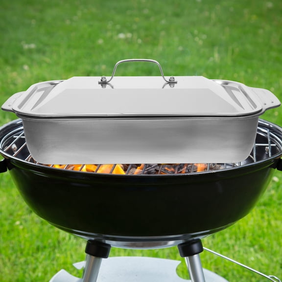 RENACLIPY Rectangular Stainless Steel Roasting Pan with Lid for Grilling Baking Home Use