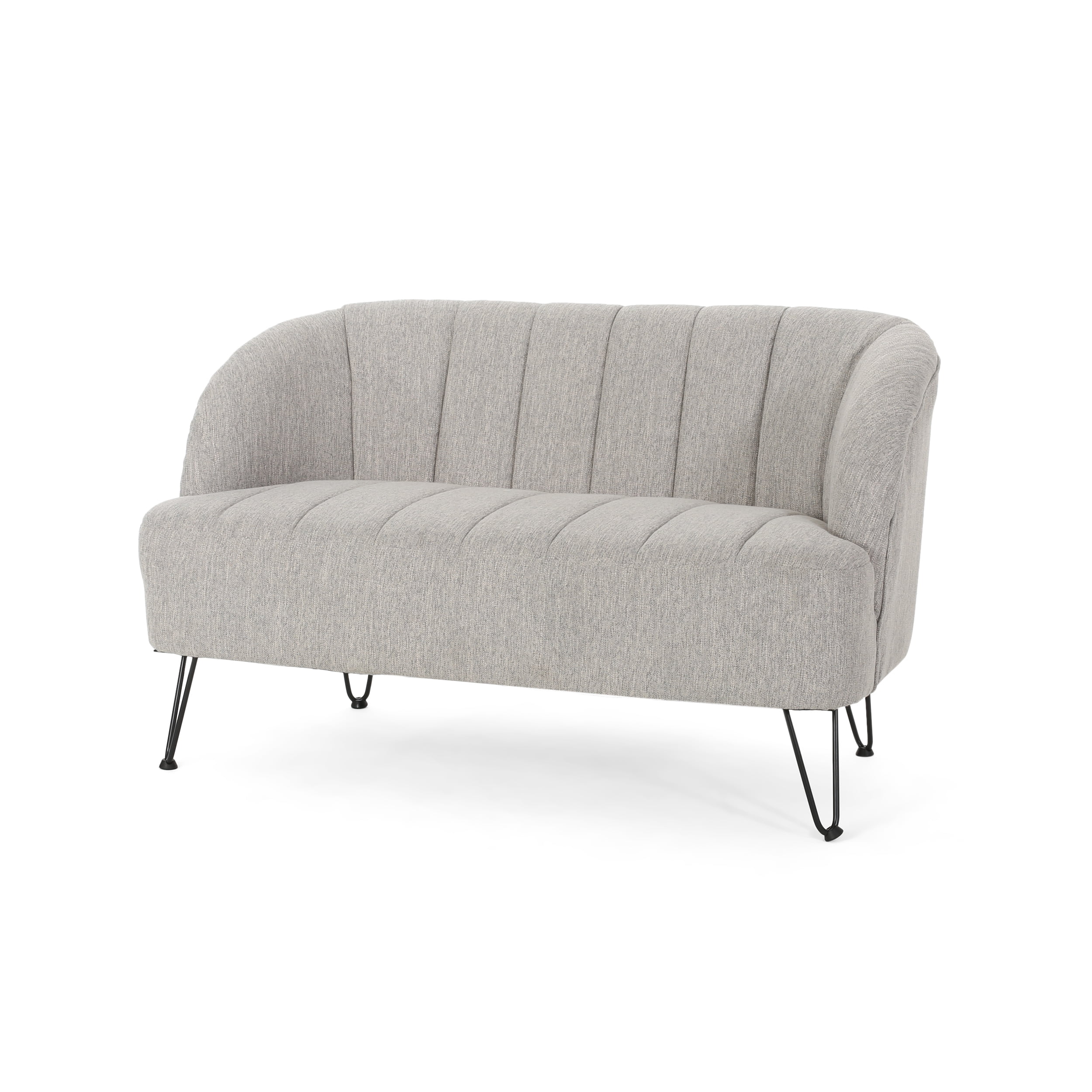 Noble House Yareli Fabric Loveseat with Hairpin Legs, Light Gray