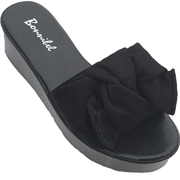 Bonnibel Best-1 Women's Braided Knotted Slides Open Toe Flatform Sandals BLACK 7.5