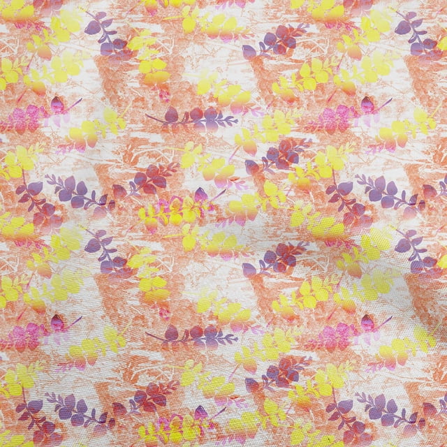 oneOone Tissu Polyester Spandex Jaune Feuilles Matériel de Robe Tissu Imprimé Tissu au Mètre 56 Pouces de Large