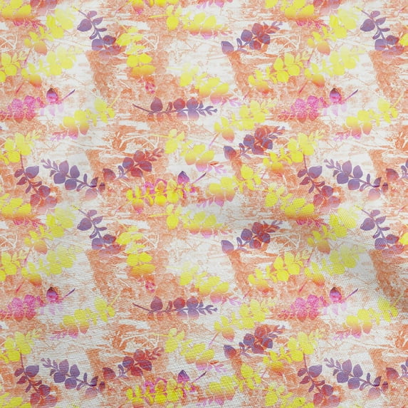 oneOone Cotton Poplin Yellow Fabric Leaves Diy Clothing Quilting Fabric Print Fabric By Yard 42 Inch Wide