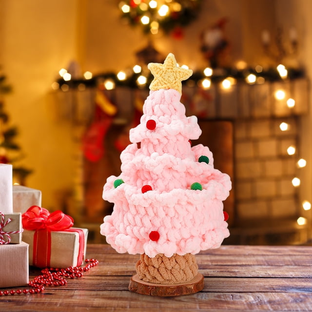 Árbol de Navidad artificial tejido a mano de Lisbinx, planta de madera en maceta, decoración tejida con bolas de colores para coche, hogar, oficina, aula, dos colores