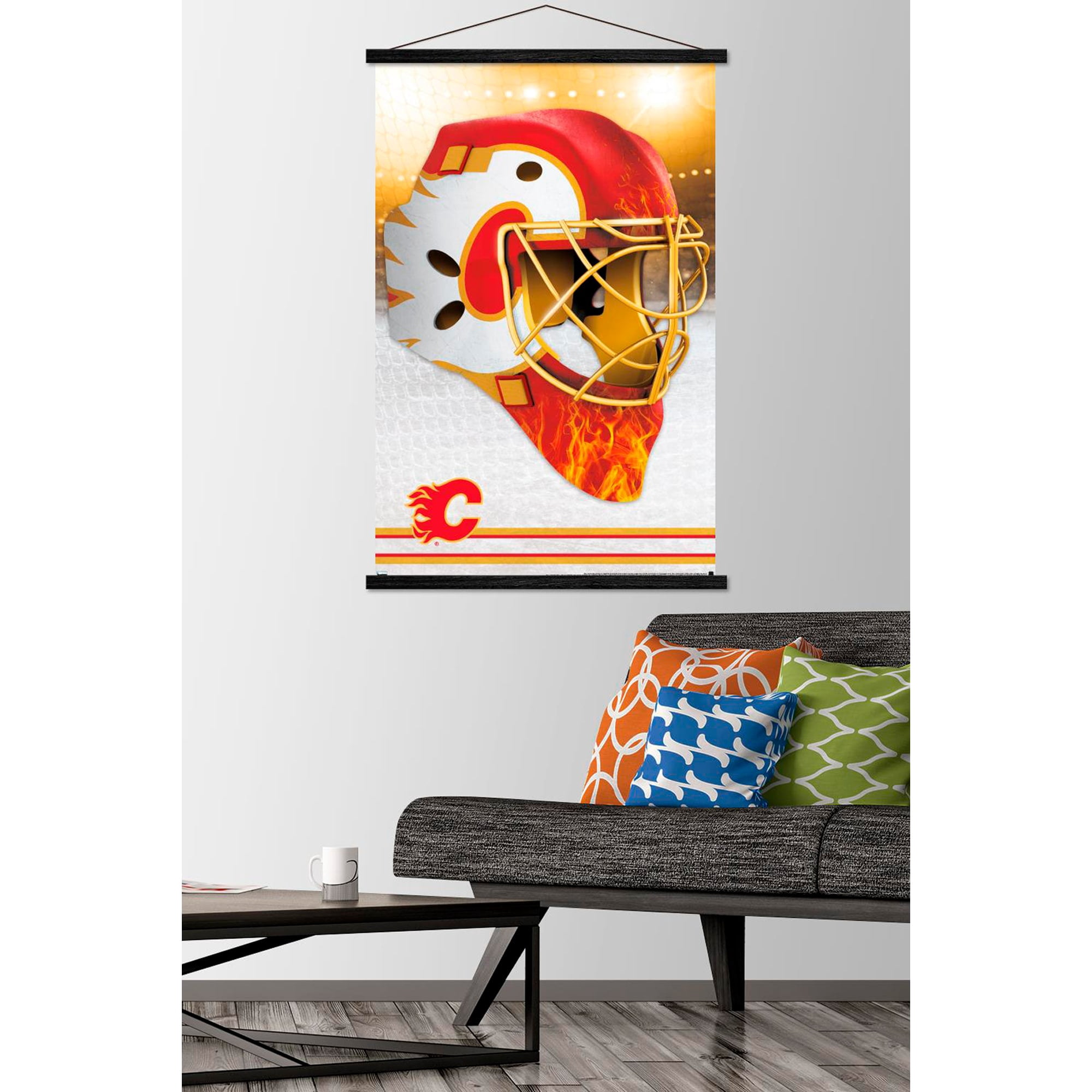 NHL Calgary Flames - Mask 20 Wall Poster with Wooden Magnetic Frame, 22.375" x 34"