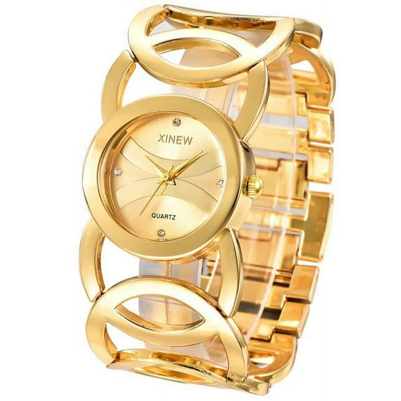 Guodhu Luxury Gold Plated Stainless Steel Watch Analog-Quartz Movement Watch Fashion Dress Bracelet Wrist Watches for Women