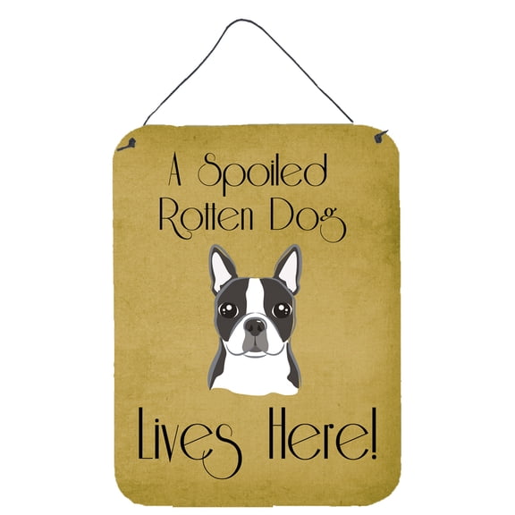 Caroline's Treasures BB1451DS1216 Boston Terrier Spoiled Dog Lives Here Wall or Door Hanging Prints, 12x16, multicolor