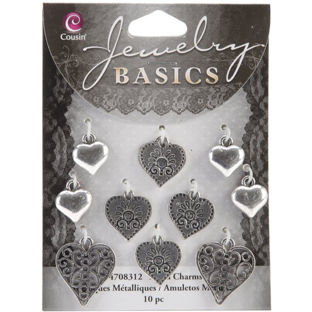 Bijoux Basiques Breloques en Métal-Cœurs Argentés 10/Pkg