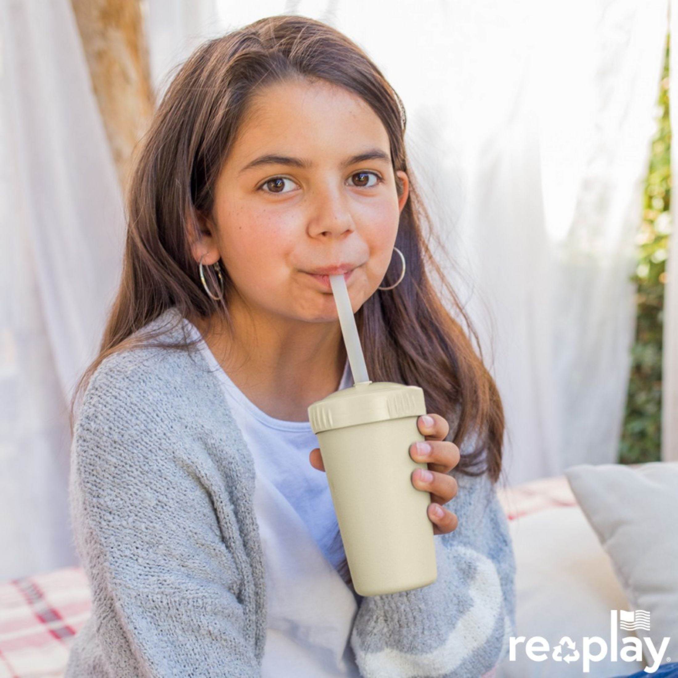 Re-Play Sippy to Straw Kids Cups - 10 oz. Set of 2 - USA Made Recycled BPA-Free Plastic Lid Choice - Grows with Your Child - Desert, Sand