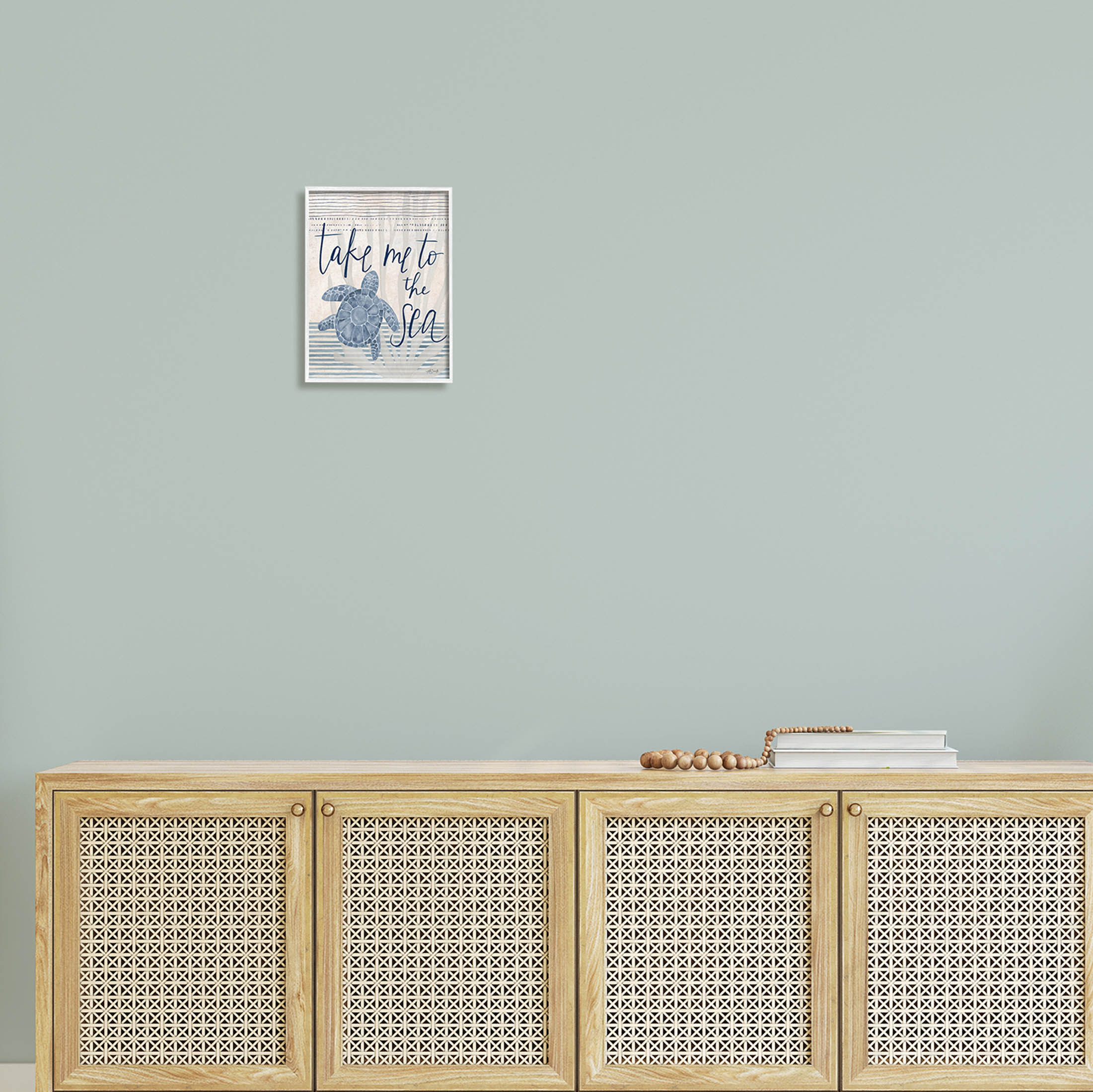 Stupell Industries Take Me To Sea Patterned Turtle Stripes Graphic Art White Framed Art Print Wall Art, Design by Katie Doucette