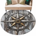 thumbnail image 2 of 8ft Washable Large Round Rug, Vintage Coastal Non-Slip Circle Area Rug for Living Room Dining Room, Nautical Compass Beach Ocean Oil Painting Style Indoor Floor Mat for Home Decor, 2 of 9