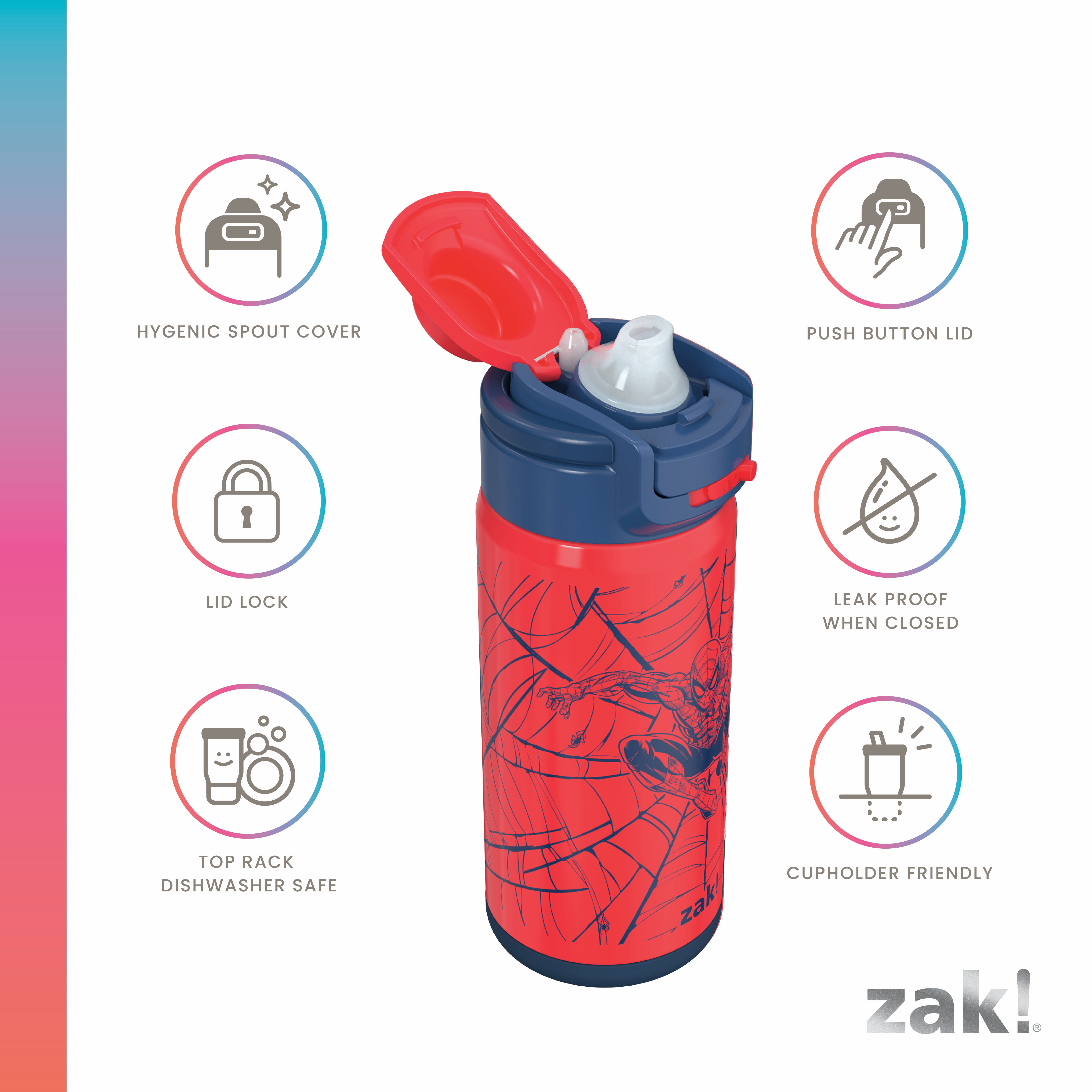 Zak Designs 14oz Spiderman Lincoln Water Bottle - Red