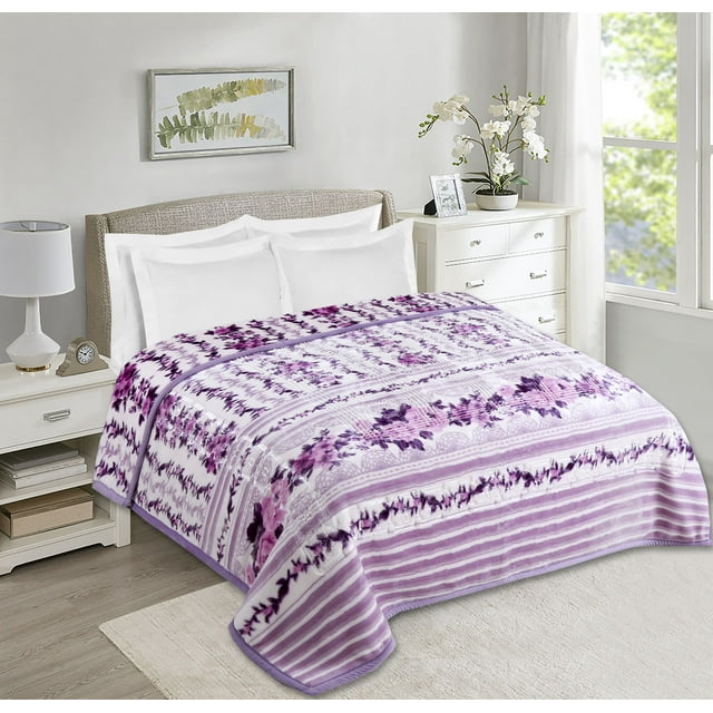 Virtu Couverture en Molleton Premium 9 Lbs, 2 Plis Réversible Imprimée Raschel Lourde & Chaude Style Coréen, Grand