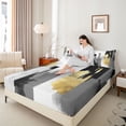 thumbnail image 4 of jejeloiu Abstract Geometric Stripes Twin Sheet Sets,White Gray Gold Bedding For Men Women 3-Piece, 4 of 7