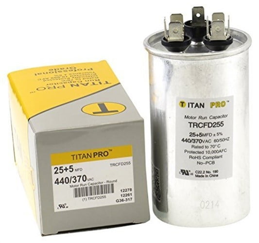 7.5 Mfd 370/440 Volt Round Dual Run 25/5/440 Capacitor by TradePro A/C 25 