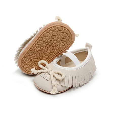 Loliuicca Baby Girl Dress Flats Soft Soles Cute Bow Tassels Mary Jane Shoes