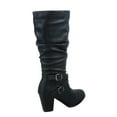 thumbnail image 2 of Safety-52 Women's Buckle Side Zipper Chunky Heel Mid Calf K Boots Shoes ( Black, 6.5), 2 of 2