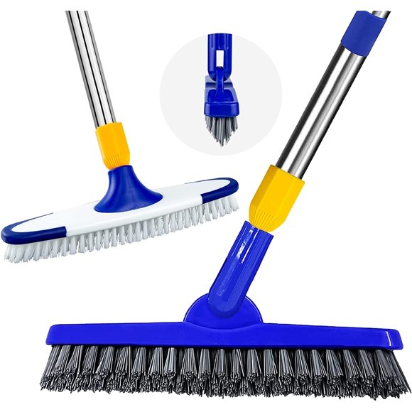 ITTAR Grout Cleanr & Floor Scrub Brush with Long Handle, Extendable Cleaning Scrubber Set-2*Brush Head