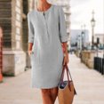 thumbnail image 3 of Vestido Vestido informal de lino y algodón con cuello redondo para mujer, traje diario con botones (gris M) Kuymtek Gris T M para Mujer, 3 of 6