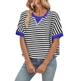 thumbnail image 1 of T-shirt Décontracté à Manches Chauve-Souris Rayées pour Femmes Col Rond Doux Haut d'Été pour la Maison Extérieur avec Jeans, 1 of 6
