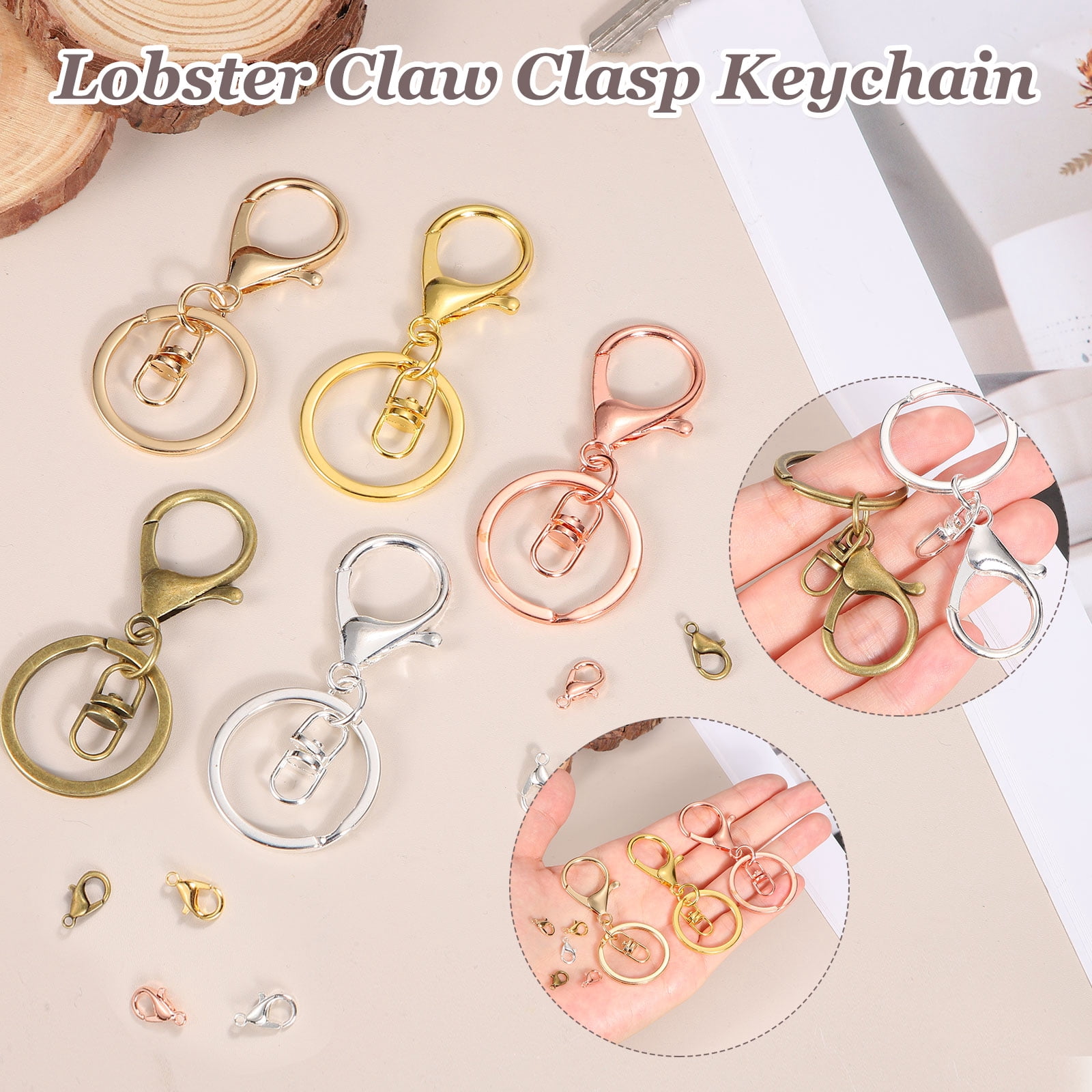 Uxcell Lobster Claw Clasps Keychain, 30 Pcs Metal Lobster Claw Clasp Hook with Swivel Trigger Clip and Keychain Ring for Diy Craft Key Chain Accessories, Bright Silver/Light Gold