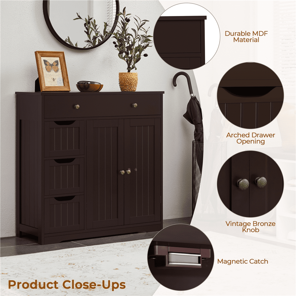 Alden Design 4 Drawers Modern Bathroom Floor Storage Cabinet for Home Kitchen Living Room, Espresso