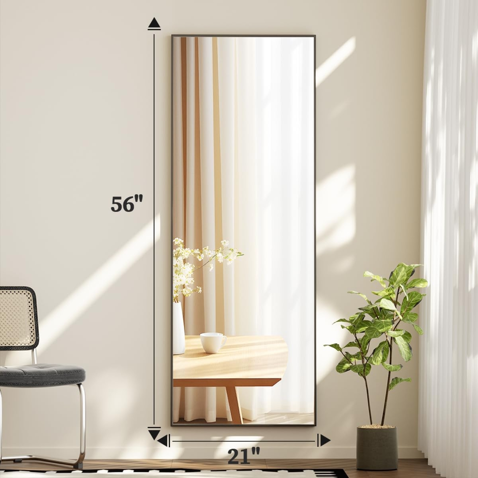 Lumora 56"x21.1" Full Length Floor Mirror Rectangular Freestanding Leaning Wall-Mounted Mirror, Black