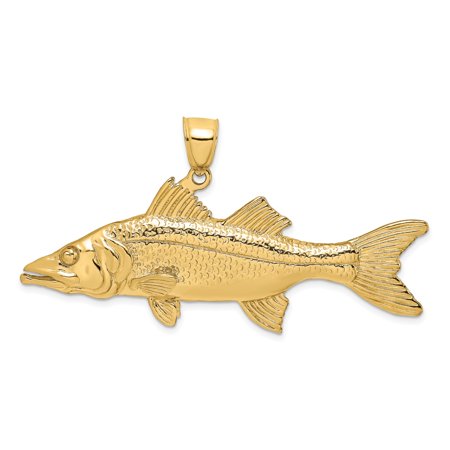 14k Yellow Gold Snook Fish Pendant for Men or Unisex, Realistic Nautical Charm, Marine Life Necklace with Ocean and Fishing Symbolism, Nature Jewelry for Anglers