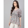 thumbnail image 5 of Janasya Indian Women's Aqua Blue Cotton Floral Print Peplum Top, 5 of 8