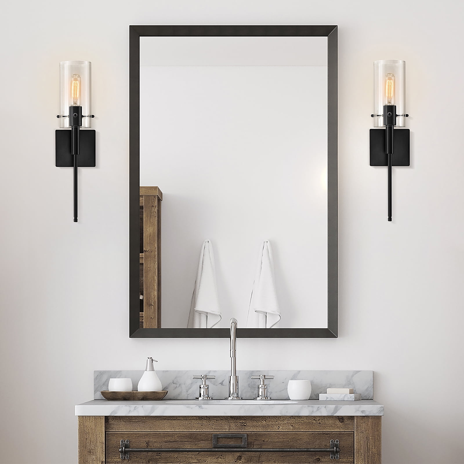 Kyrid Black Iron Armed Wall Sconce Set of 2, Modern Wall Sconce Light for Hallway, Stairway, Living Room, Bedroom