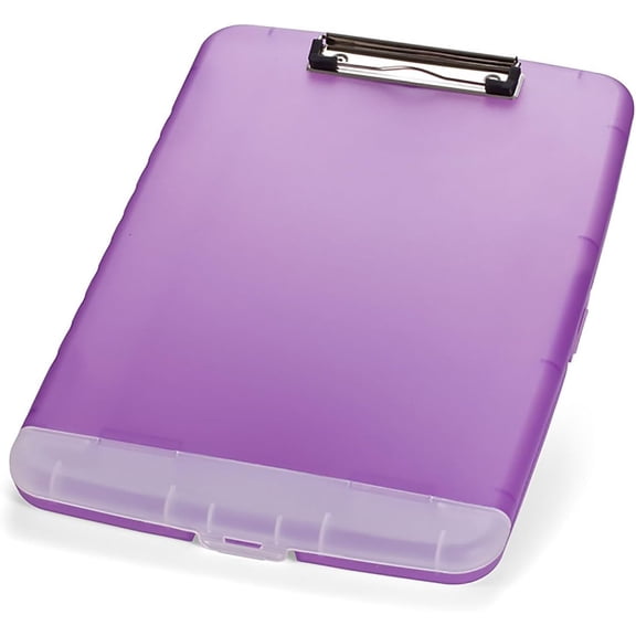 Officemate Slim Clipboard Storage Box, 10 x 14.5-Inches Letter Size Document Organizer, Low-Profile Metal Clip, Pen and Pencil Compartment, Purple