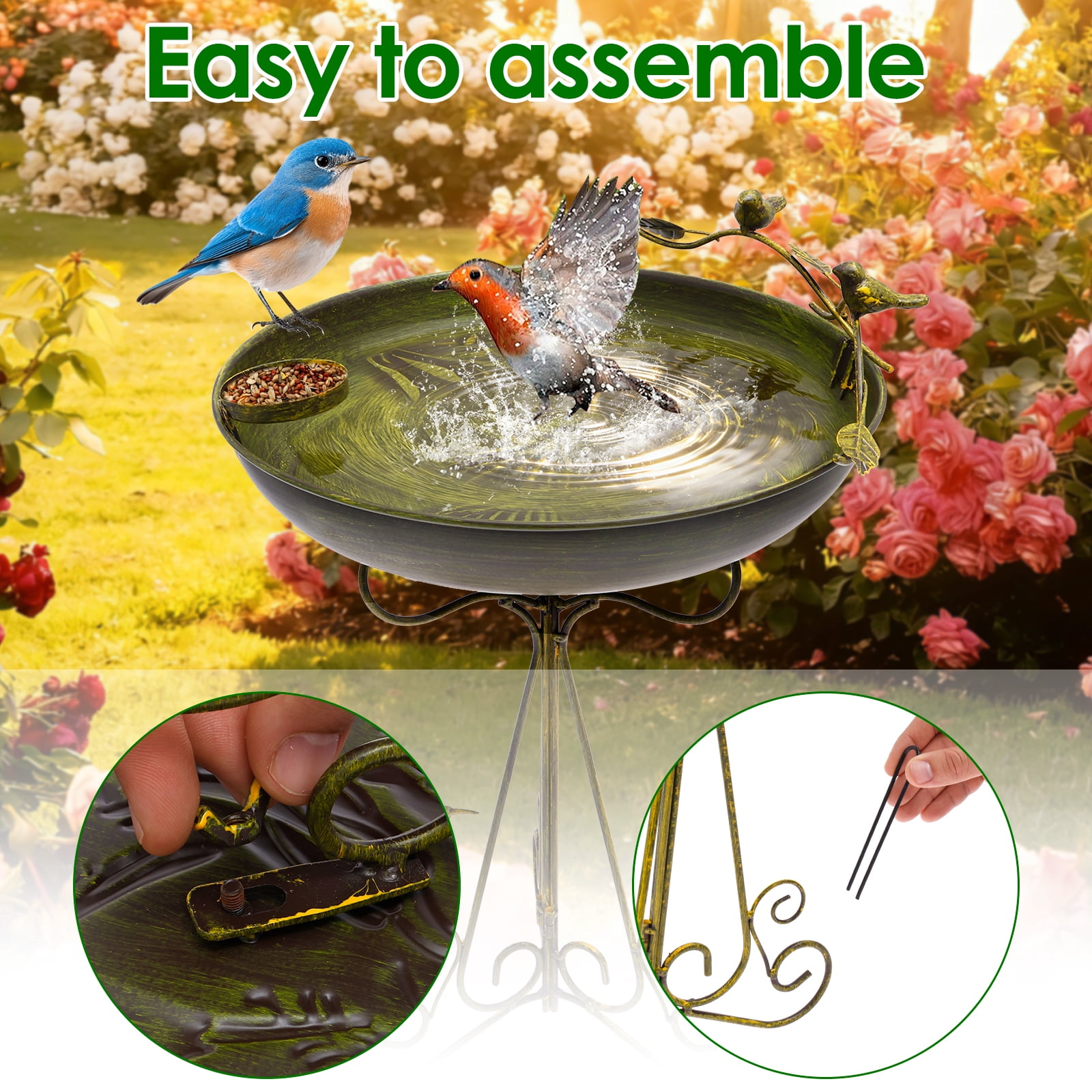 Threns 40" Metal Bird Bath for Outside,Vintage Freestanding Birdbaths & Birdfeeder,Bird Baths Feeder Bowl for Outdoors Garden Patio Yard Lawn Decor
