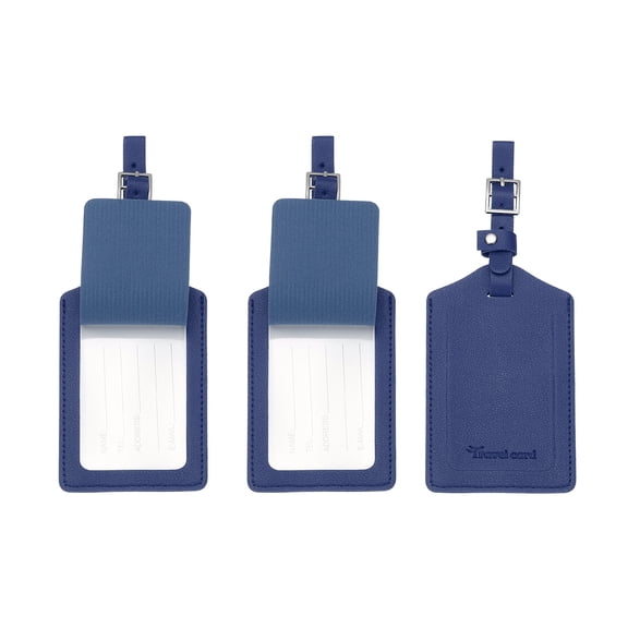 Uxcell Suitcase Luggage Tags, Deep Blue PU Leather Tags with Private Protection, 3Pcs