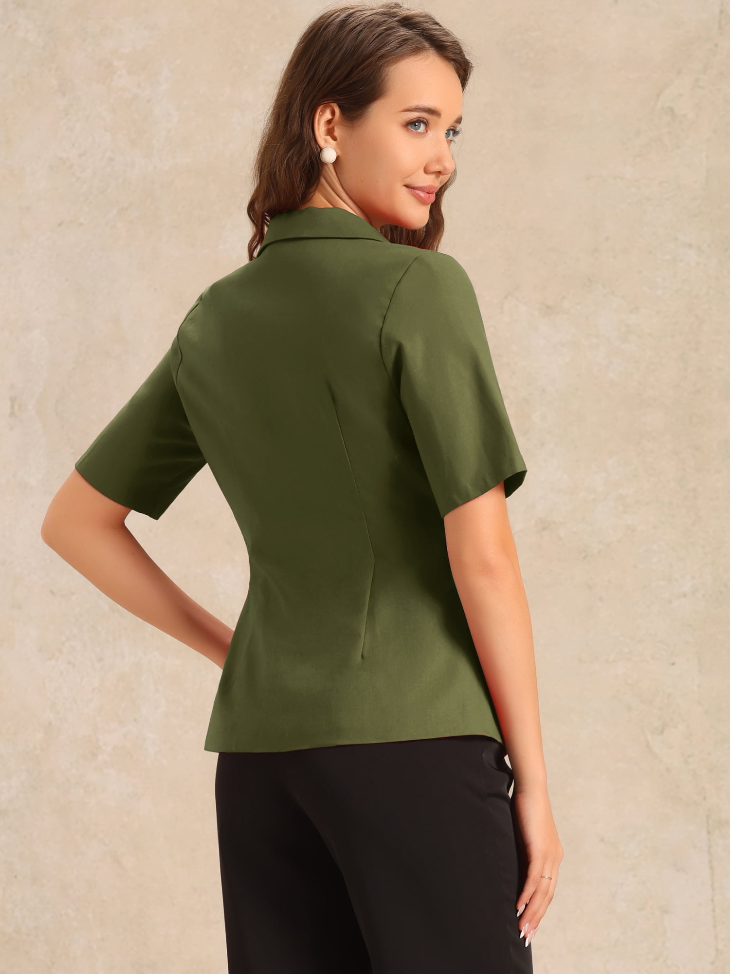 DARING DIVA Women's Linen Short Sleeve Cotton Lapel Collar Blazer M Army Green