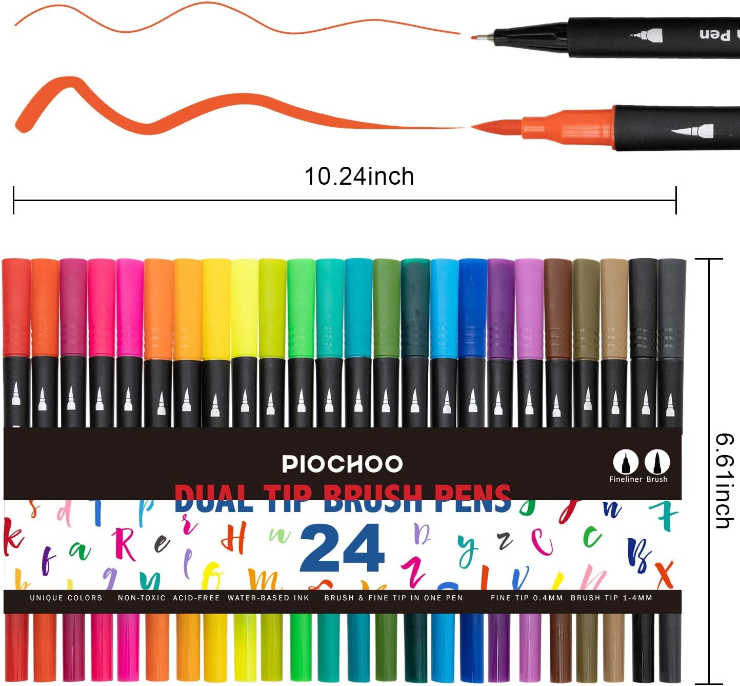 Dual Brush Markers Pens 24 Colors, No Bleed Caligraphy Markers for Adult Coloring Book, Bullet Journals Supplies, Lettering, Drawing Art Watercolor