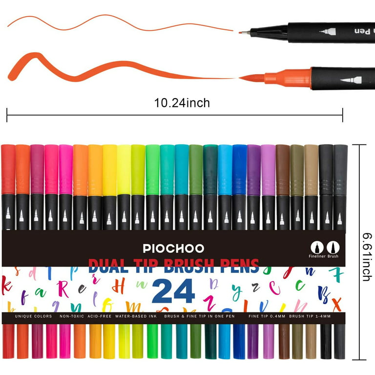Duslogis Dual Brush Marker Pens for Coloring,24 Colored Markers,Fine Point  and Brush Tip Art Markers for Kids Adult Coloring Books Bullet Journals