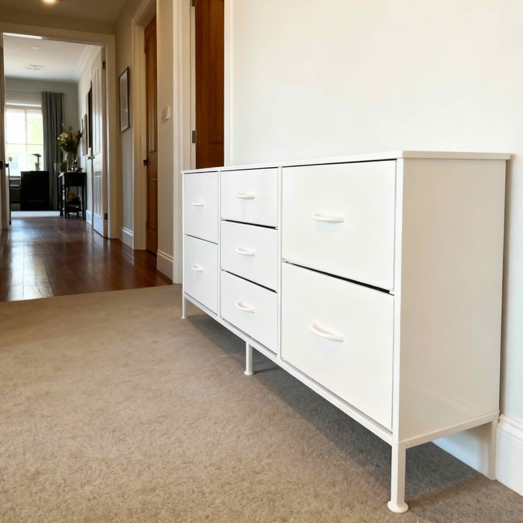 MAYEERTY 7 Drawer Dresser with Wooden Top & Metal Frame, for Bedroom Storage