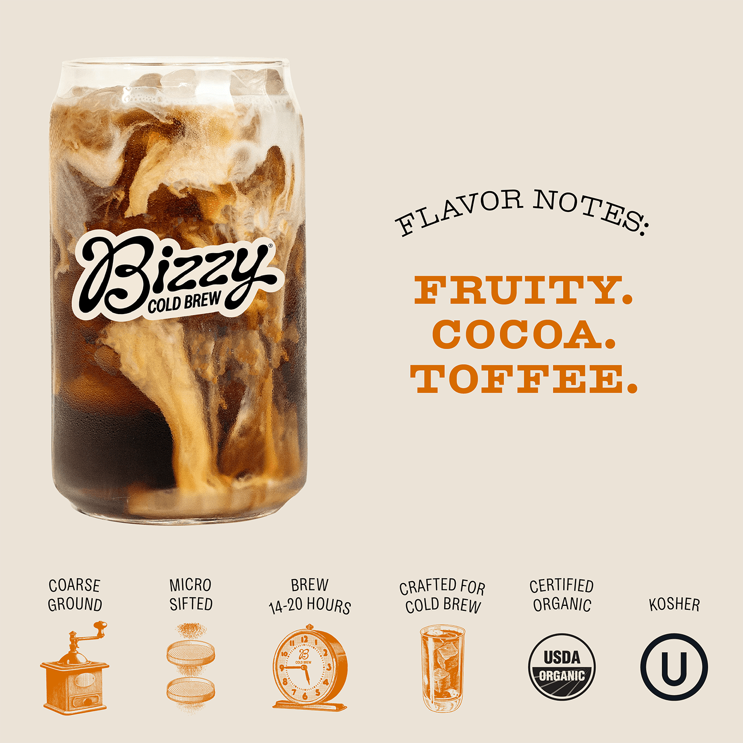 Bizzy Organic Cold Brew Coffee | Smooth & Sweet Blend | Coarse Ground Coffee Pitcher Packs 12 Count Makes 42 Cups