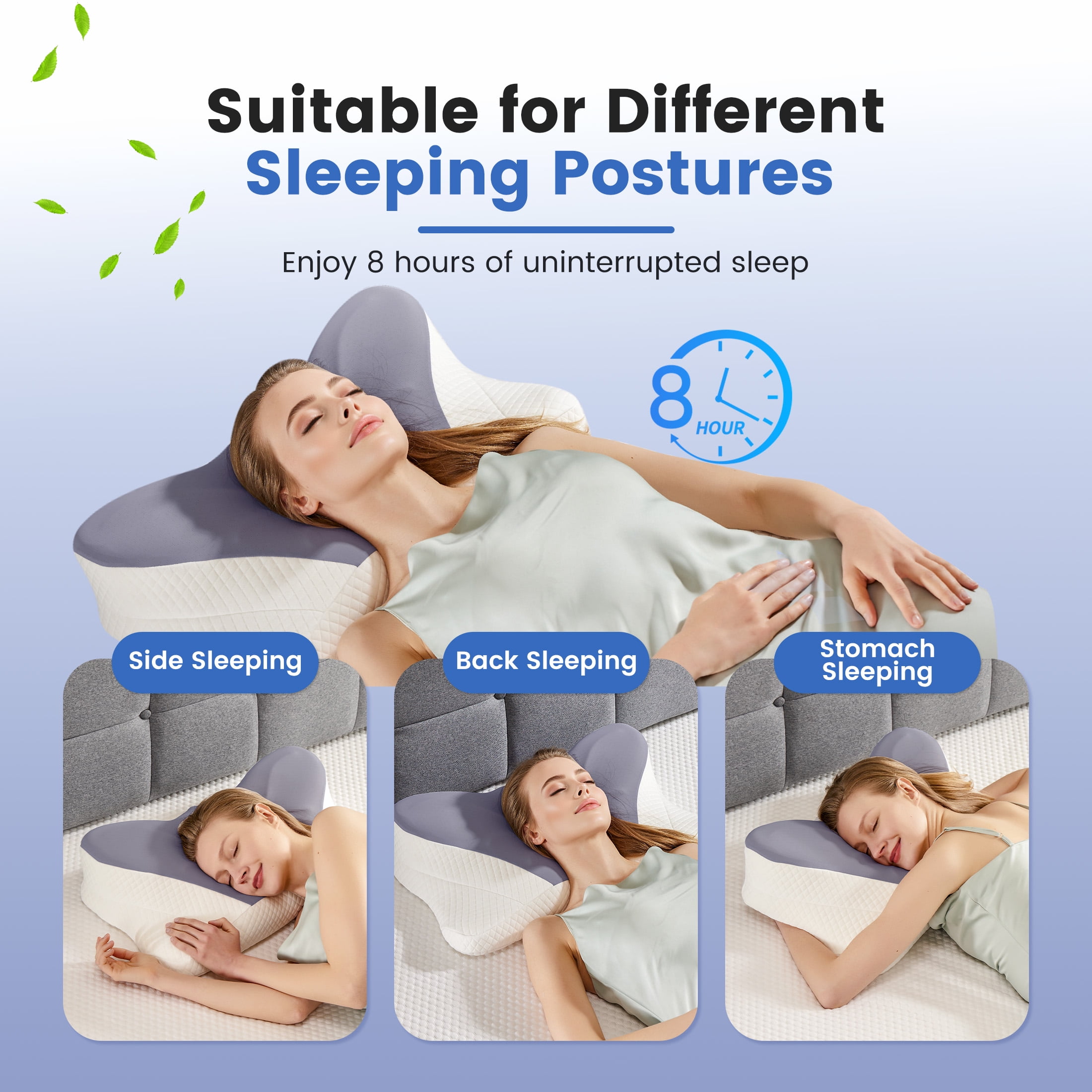 CONCETTA 2 Pack King Size Memory Foam Pillows, Ergonomic Contoured Support for Side Back and Stomach Sleepers,Dark Gray