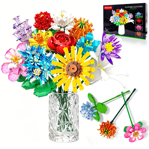 OKKIDY Flower Bouquet Building Set Compatible with Lego, ABS Material Building Block Flower, Idea Gifts for Adults Women Girls Ages 6 , No Vase, 1009PCS