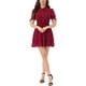 thumbnail image 2 of Vestido A-Line con Cuello Peter Pan y Puños con Volantes para Mujeres INSPIRE CHIC en Rojo Oscuro, 2 of 6