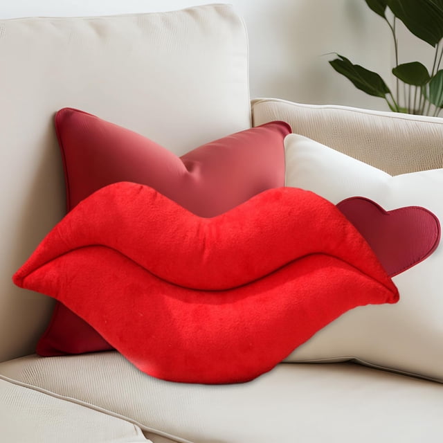 Almohada con forma de labio, decoración romántica para el Día de San Valentín, almohada decorativa para novia, Hotel, apartamento, hogar, dormitorio Rojo BLESIY Almohada con forma de labios