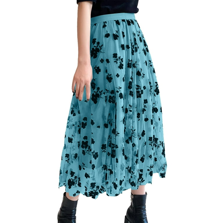 ZHAGHMIN Midi Skirt With Pockets Women Spring Summer Elastic High Waist Long Mesh Skirt Womens Pleated Plus Size Skirts For Women 4X 5X Trailer