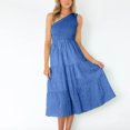 thumbnail image 2 of Womens Summer Dresses Casual One Shoulder One Shoulder Maxi Dress Ladies Sleeveless Beach Dresses, 2 of 8
