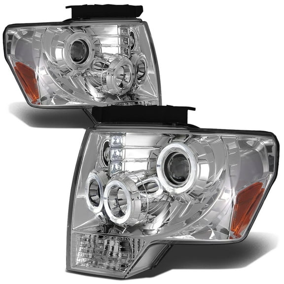 DNA Motoring For 2009-2014 Ford F150 Pickup LED DRL Halo Chrome Amber Projector Headlight Pair
