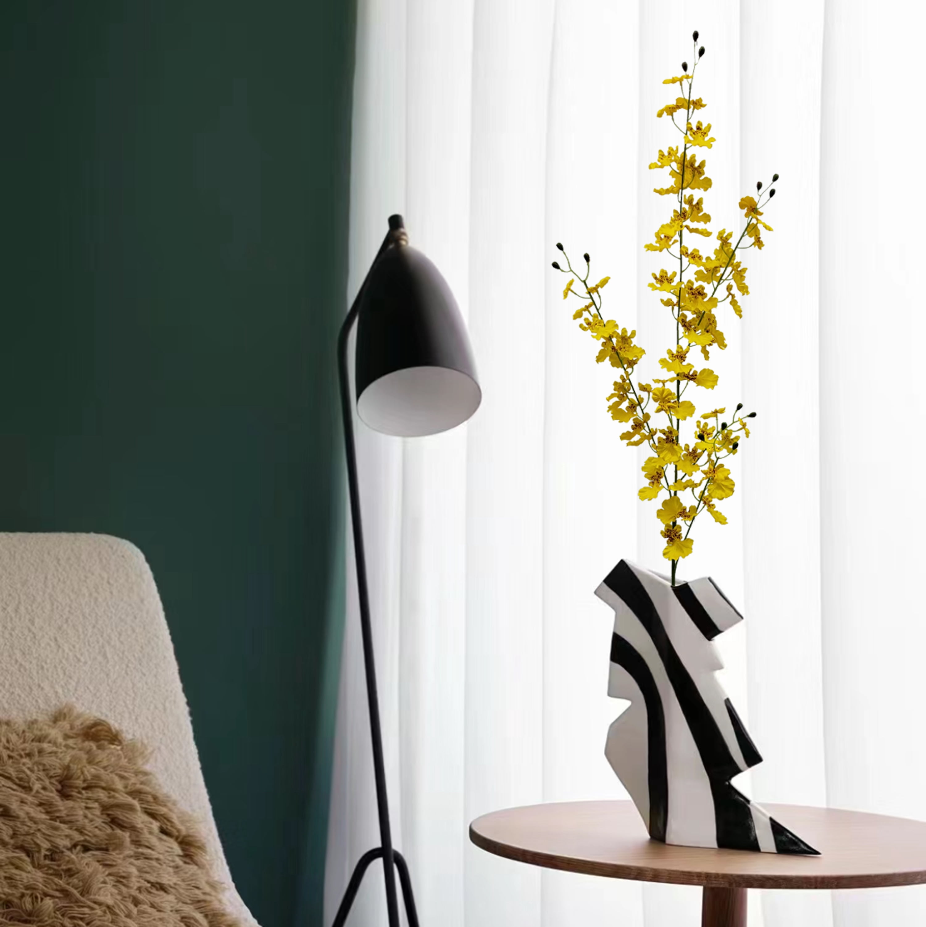 Mainstays Indoor Artificial Orchid Long Stem, Yellow Color. Assembled Product Height 40".